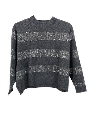 Ophelia Roe Gray Pullover Sweater 3X With Sequin Stripes Ribbed Hem & Cuffs